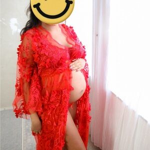 Elegant Red Lace Maternity Robe